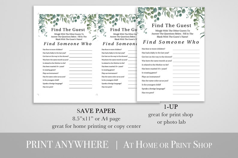 Greenery Find the Guest Game Template, Baby Shower Printable Editable PPB0440 image 5