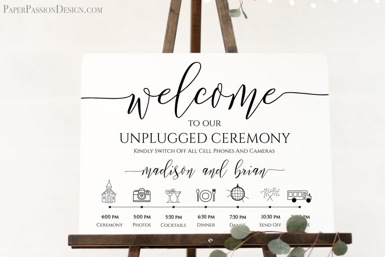 Unplugged Ceremony and Timeline Sign, Printable Timeline, Wedding Day Schedule, No Phones or Cameras 100% Editable PPW0550 Grace image 6