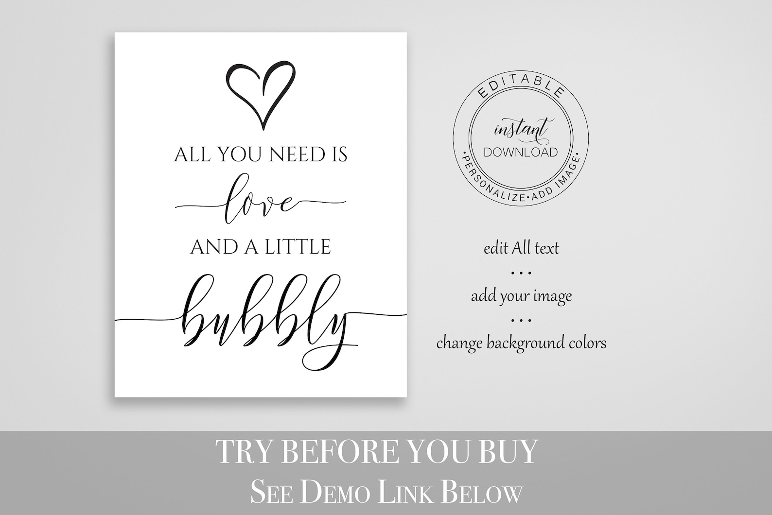 Love and Bubbly Sign Template Wedding Love Sign Bridal | Etsy