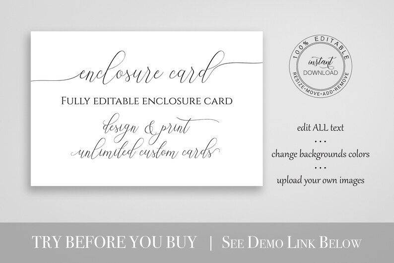 Custom Enclosure Card, Wedding, Bridal or Baby Shower Invitation Details, Simplistic Elegant Font Template Editable PPW0560 image 4