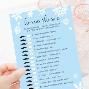 Snowflake Bridal Shower Game Template, He Said She Said Game, Editable Printable, Personalize Corjl NEVE PPW300 image 5