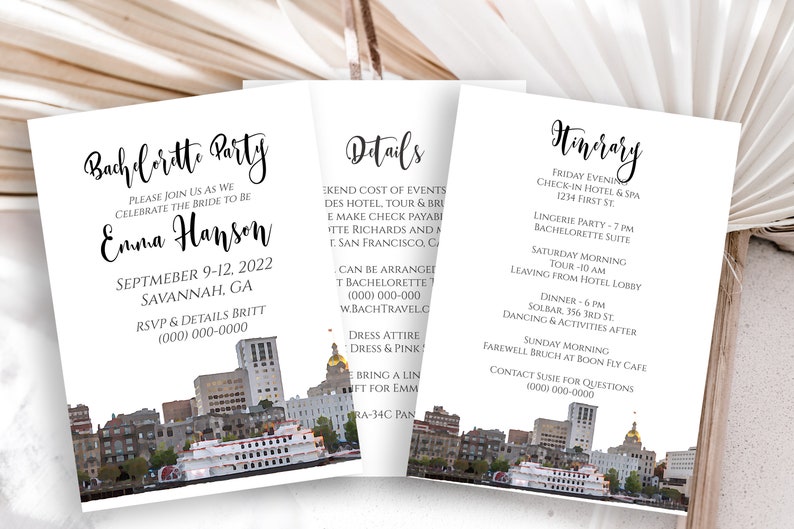 Savannah GA Invitation Template Details Card Bachelorette Etsy