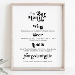 Bar Menu Sign Template, Wedding Drink Menu, Event Decoration Modern Retro Sign, Personalize Editable PPW74 image 9