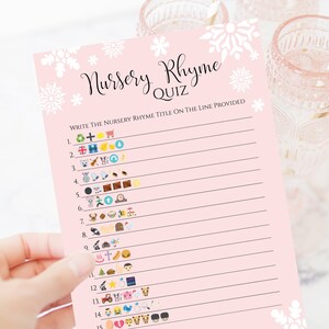 Nursery Rhyme Quiz, Winter Snowflake, Pink, Blue, Kraft, Baby Shower Printable Game, Emoji Pictionary NEVE PPB300 image 3