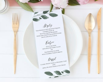 Wedding Menu Card Template, Greenery Event Table Decor, Instant Download, 100% Editable  PPW0450