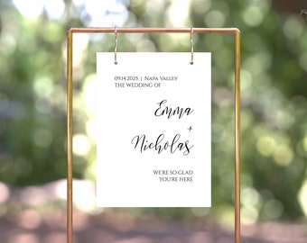 Welcome Sign Template, Printable We're So Glad You Are Here Sign, Modern Minimalist Welcome Sign Wedding, Corjl Wedding Sign  PPW550 GRACE