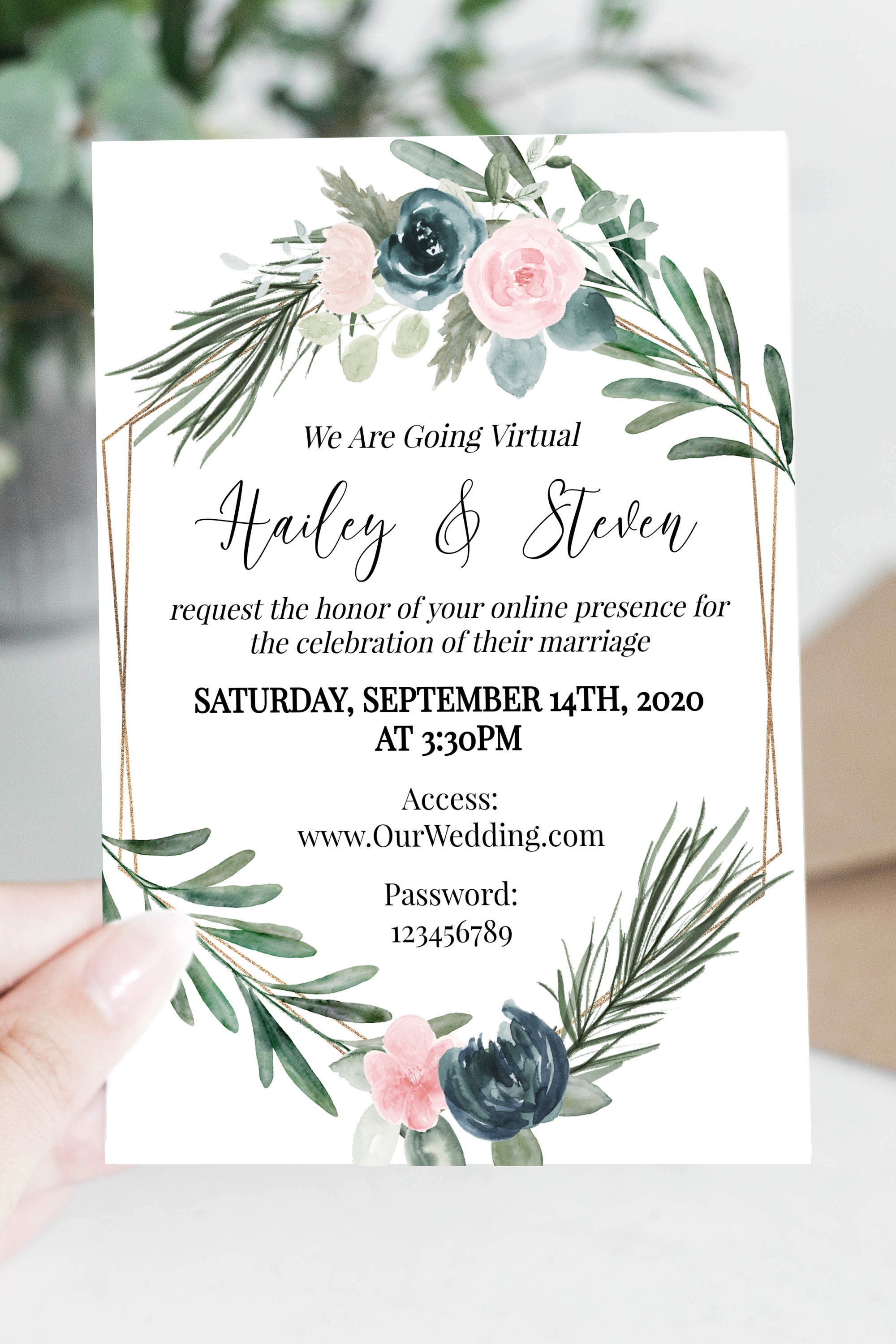 Virtual Wedding Invitation Floral Virtual Invitation Invite Etsy España