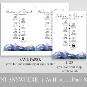 Wedding Program & Timeline Template, Wedding Day Plan, Schedule of Events, Winter Mountain Range, Printable Template, Corjl ANDES PPW420 image 5