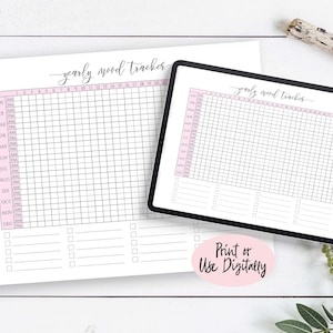 Yearly Mood Tracker Template, Health Tracking Printable, Lifestyle Planning, Pink Printable PDF, GoodNotes, Elegant Font G100