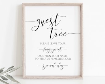 Guest Tree Sign Template, Alternate Fingerprint Guest Book Sign, Shower Printable, Editable Wedding Printable, Corjl PPW0550 Grace