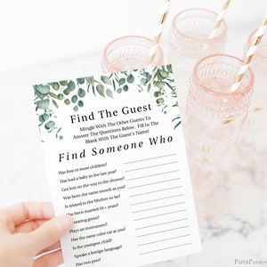 Greenery Find the Guest Game Template, Baby Shower Printable Editable PPB0440 image 7