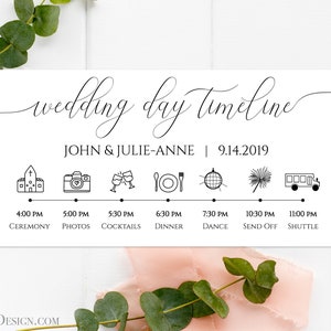 Wedding Day Timeline, Printable Wedding Day Schedule, Reception Itinerary, Bridal Agenda, Minimalist Editable, PPW0560 image 1