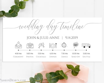 Wedding Day Timeline, Printable Wedding Day Schedule, Reception Itinerary, Bridal Agenda, Minimalist Editable, PPW0560