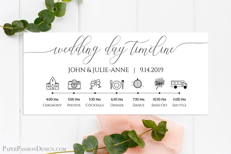 Wedding Day Timeline, Printable Wedding Day Schedule, Reception Itinerary, Bridal Agenda, Minimalist Editable, PPW0560 image 1