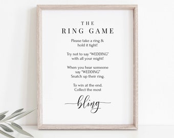The Ring Game, Bridal Shower Don't Say Wedding Game Sign, Wedding Shower Game,  Minimalist Wedding Template, Editable Printable PPW551 ELLE