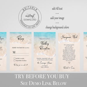 Beach Wedding Electronic Invitation Suite, Email, Text Message, Tropical Wedding, Ocean Wave, RSVP, Reception, Details PPW20 BREE image 2
