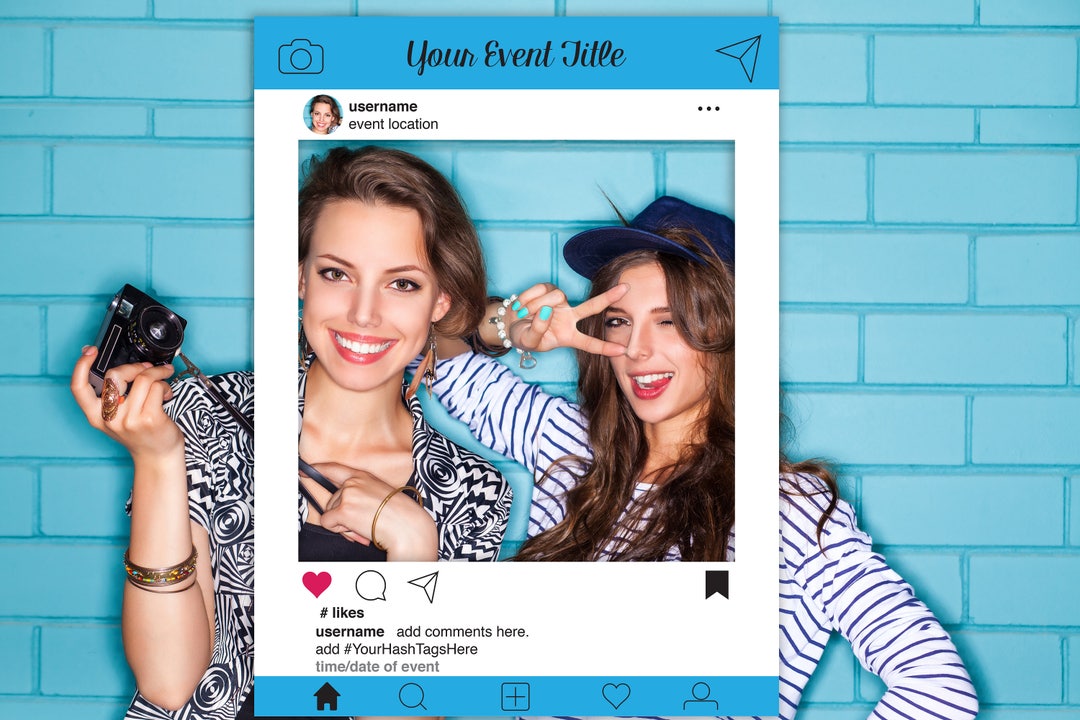 Editable Social Media Photo Prop Frame, Blue Photo Booth Prop, Weddings ...