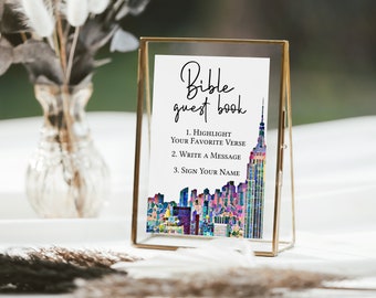 NYC Bible Guest Book Sign Template, Big Apple Theme Party, Bridal Shower Signage, Wedding Guest Book Sign PPW42 PARK