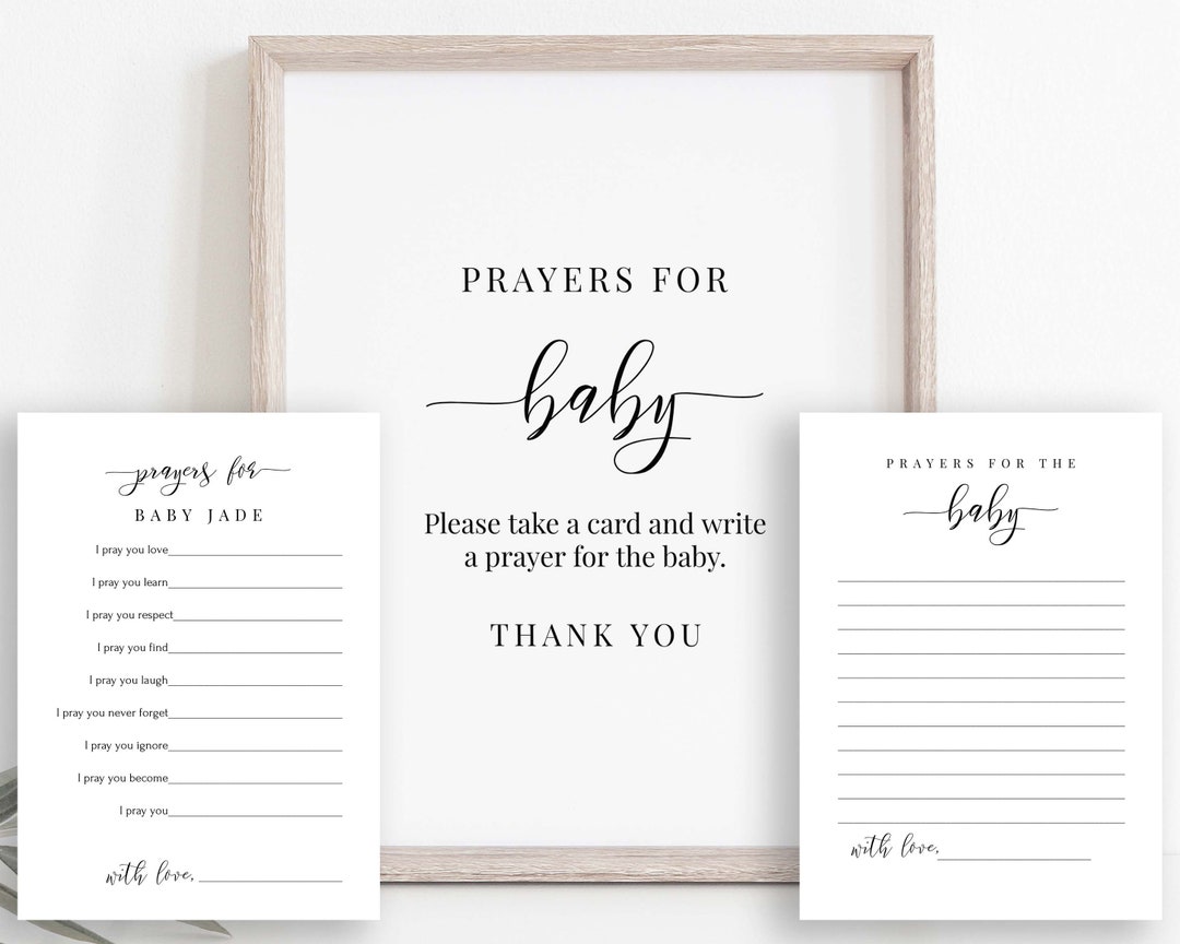 Prayers for Baby Card and Sign, Baby Shower Games, Baby Advice Card ...