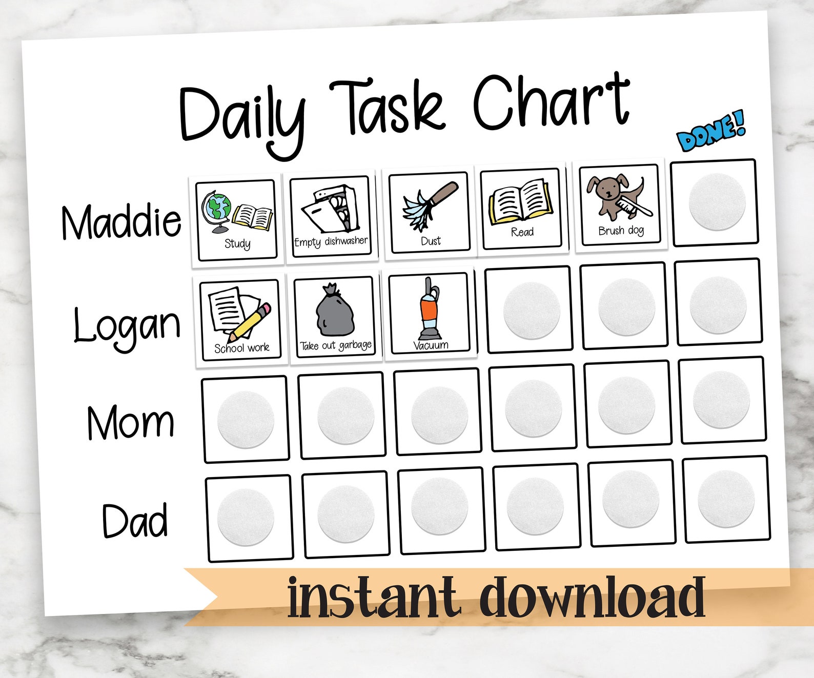 Daily Task Chart Chore Chart Kids Chores Family Daily - Etsy