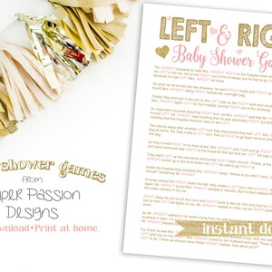 Glitter Left Right Baby Shower Story Game Pink and Gold Baby Shower Baby Girl Hearts Printable Game 5GL_PG image 2