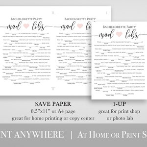 Bachelorette Party Mad Libs Template, Bridal Shower Game, Rustic Modern ...
