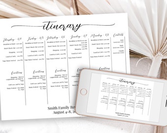 5 Day Event Itinerary Timeline Handout, Printable Schedule, Weddings, Family Reunion, Special Events, Landscape PPW16 MAE