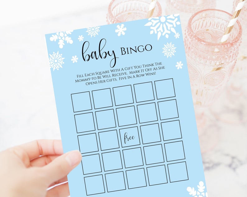 Baby Bingo, Winter Snowflake, Pink, Blue, Kraft, Baby Shower Printable Game NEVE PPB300 image 4