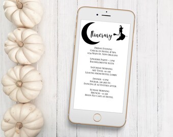 Itinerary, Schedule of Events, Witch Event Announcement, Electronic, Email Itinerary, Editable Text, Corjl 2021A-HALLOWEEN