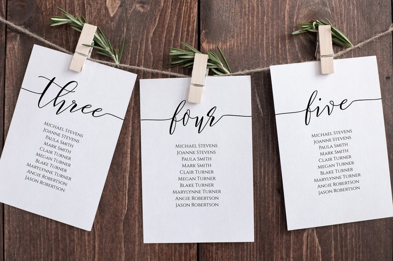 Wedding Seating Table Cards, Poster, Elegant Calligraphy Display 100% Editable Template, Corjl PPW0550 Grace image 2