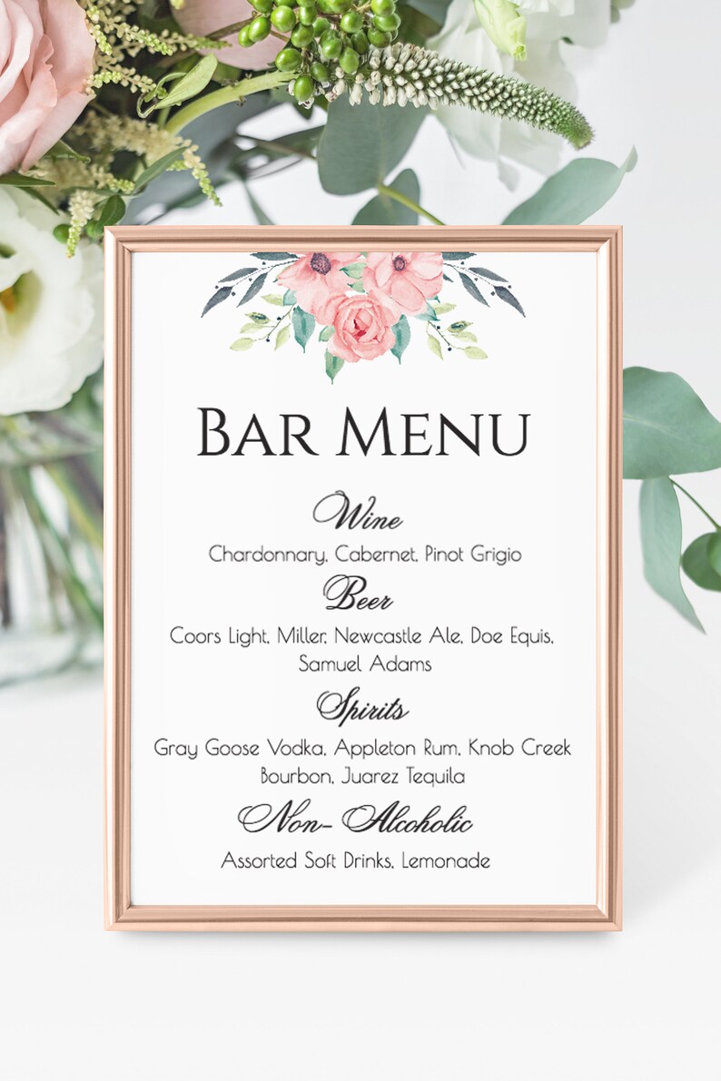 Boho Wedding Bar Sign Bridal Shower Drink Menu Custom Etsy