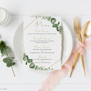 Greenery Wedding Reception Menu Template, Gold Geometric Table Decor, Printable Editable PPW0445 image 2