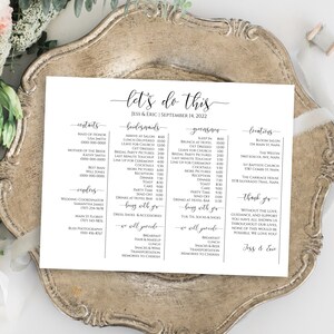 Wedding Party Timeline, Printable Wedding Day Schedule, Groomsmen Itinerary, Bridesmaid Agenda 100% Editable, Landscape Format PPW0550 Grace image 6