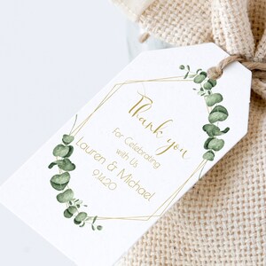 Gold Greenery Thank You Favor Tag, Wedding and Bridal Label Template, Shower Template, Printable Editable PPW0445 image 3