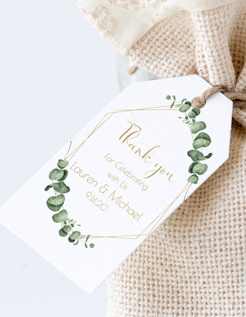 Gold Greenery Thank You Favor Tag, Wedding and Bridal Label Template, Shower Template, Printable Editable PPW0445 image 3