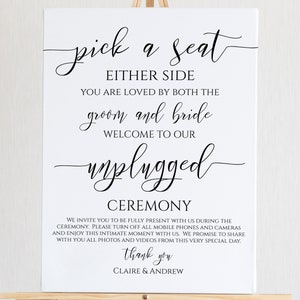 Pick a Seat Unplugged Wedding Ceremony Sign, No Pictures, No Photos Please, Wedding Welcome Sign Template 100% Editable PPW0550 Grace image 8