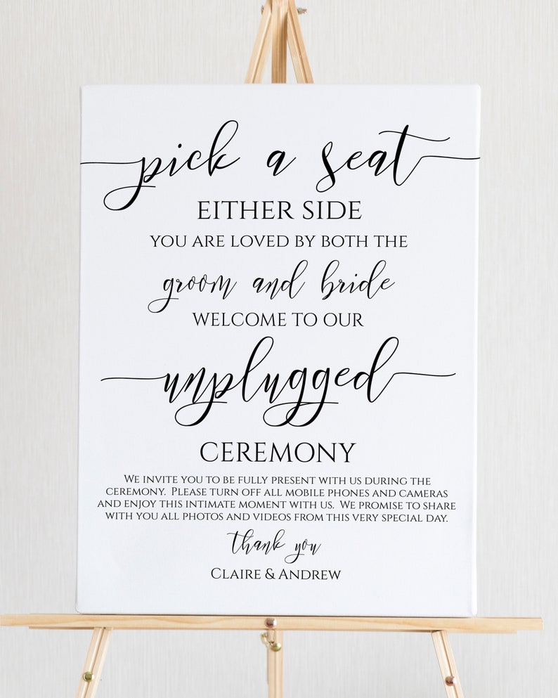 Pick a Seat Unplugged Wedding Ceremony Sign, No Pictures, No Photos Please, Wedding Welcome Sign Template 100% Editable PPW0550 Grace image 8