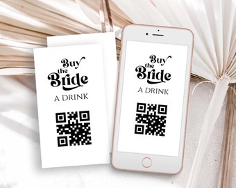 Retro Bride Drink Card, QR Code Card, Bachelorette Hen Party, Venmo, Cash App Sticker, Paypal, Bach Weekend PPW74 RETRO