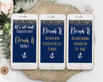 Bachelorette Party Drink If Mobile Template, Bach Weekend Activity, Drinking Game Nautical, Let's Get Nauti, Bridal Activity MARIN PPW28
