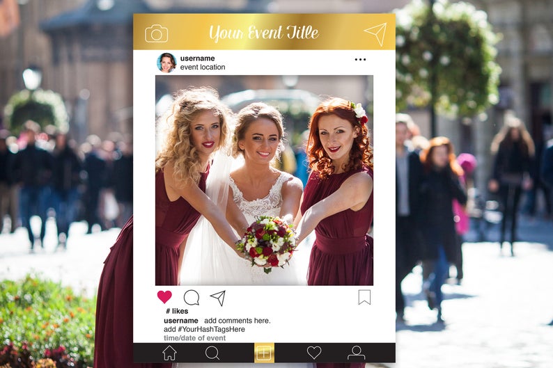 Instagram Photo Prop Editable Frame Weddings Bridal Shower Birthdays Baby Shower Template Instant Download Pdf Gold Photo Booth Prop Paper Party Supplies Party Decor