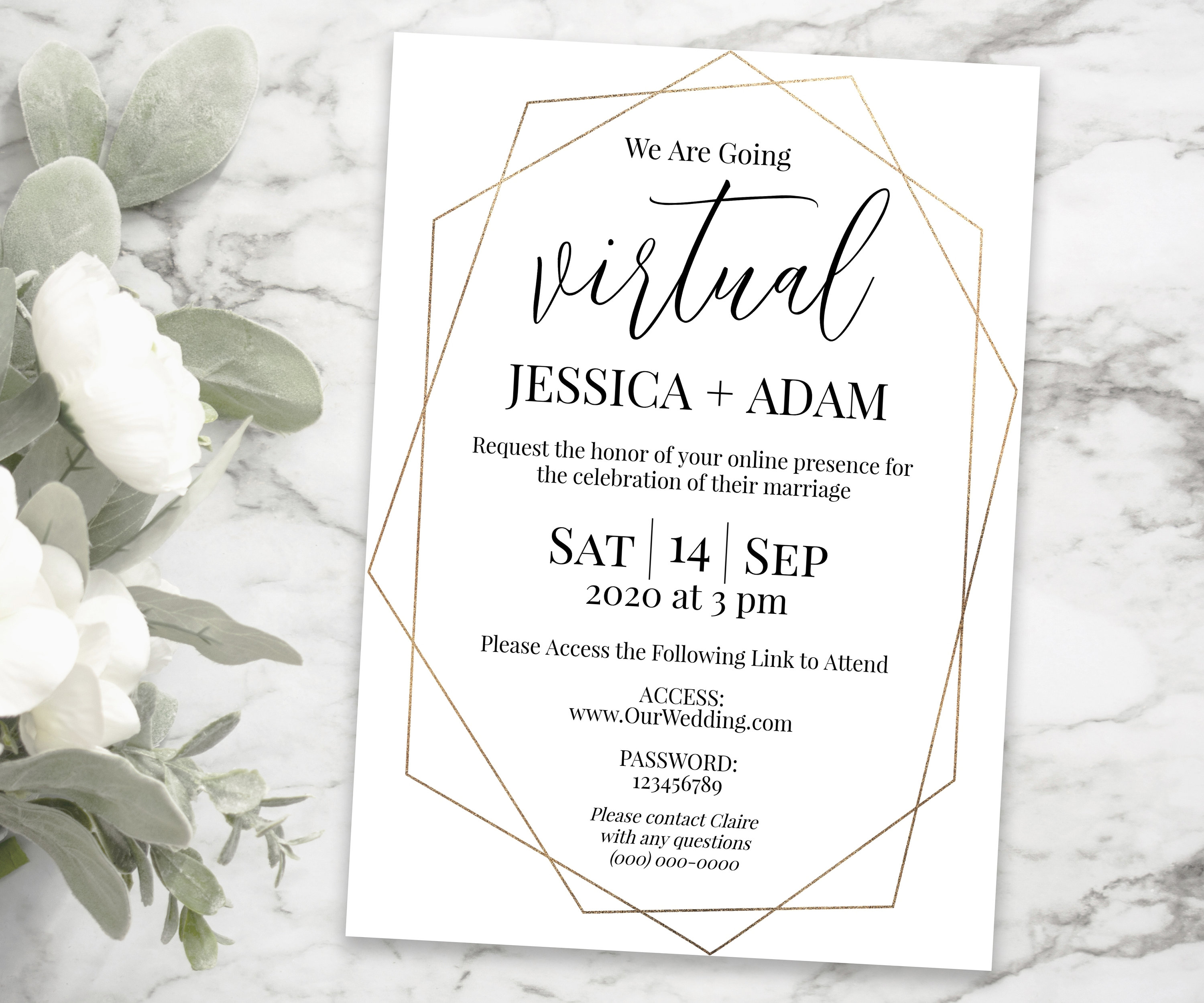 Gold Virtual Wedding Invitation Virtual Invitation Invite Etsy