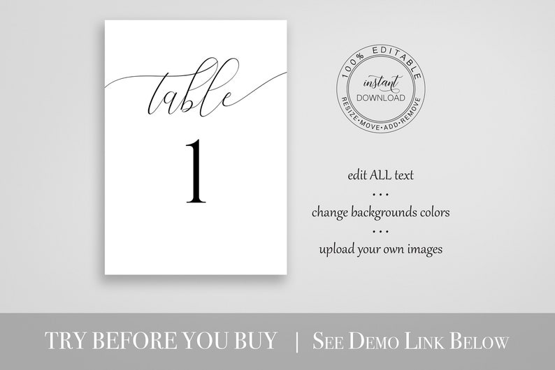 Wedding Table Number Cards, Event Seating, Elegant Calligraphy Display 100% Editable Template, PPW0560 image 2