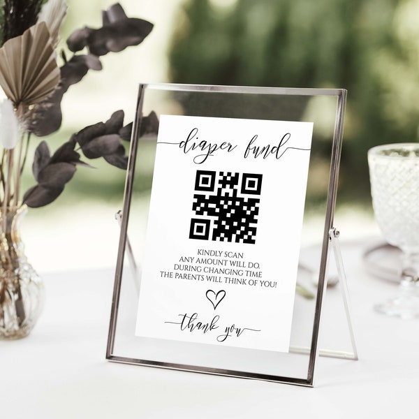 Diaper Fund QR Code Sign Template, Venmo Sign, Baby Shower Table Top Sign,  Modern Cash App Sign PPW0550 GRACE