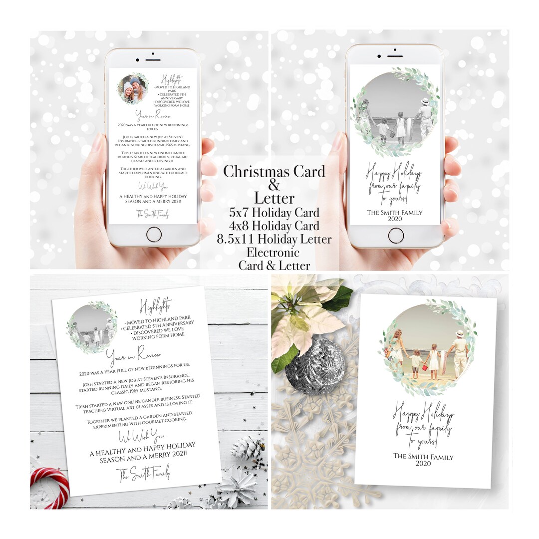 Editable Christmas Card & Letter Bundle: Photo Wreath (digital Download ...