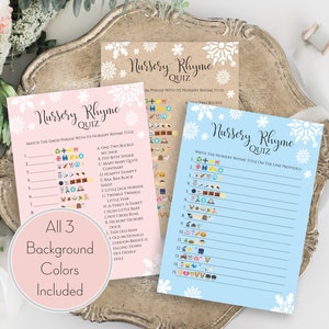 Nursery Rhyme Quiz, Winter Snowflake, Pink, Blue, Kraft, Baby Shower Printable Game, Emoji Pictionary NEVE PPB300 image 1