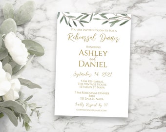 Greenery Wedding Rehearsal Invitation, Wedding Announcement, Rehearsal Dinner, Editable Corjl Template PPW800