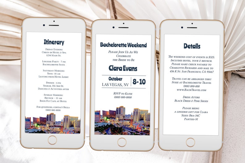 Las Vegas Electronic Invitation Set Template Evite Hen Party Bridal Shower Details Itinerary Schedule Wedding Events PPW38
