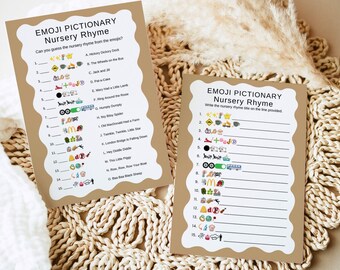 Baby Shower Game, Emoji Pictionary, Nursery Rhyme Quiz, Instant Download Printable, Gender Neutral 25108