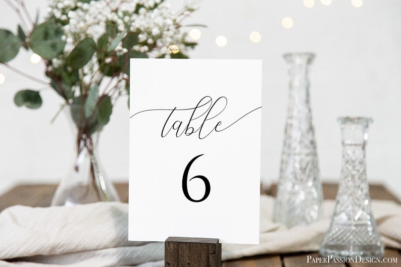 Wedding Table Number Cards, Event Seating, Elegant Calligraphy Display 100% Editable Template, PPW0560 image 1