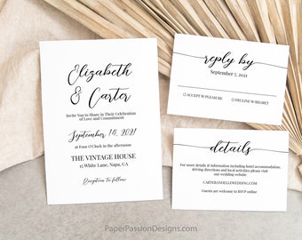 Wedding Invitation Suite Template, Photo Invite, Details and Reply Card, Wedding Editable Printable PPW16 MAE